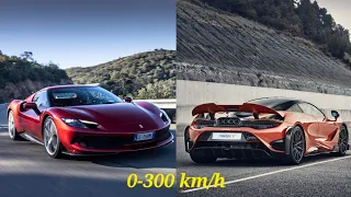 Ferrari 296 GTB vs Mclaren 765LT - 0-300 km/h battle