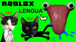 GATO ESCAPA DEL LABERINTO DE LA LENGUA GIGANTE con Luna y Estrella jugando a Roblox no seas lamido