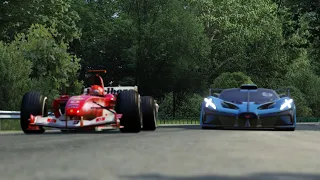 F1 Ferrari F2004 Schumacher vs Bugatti Bolide at USCE