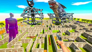 FPS AVATAR SAVE HIS FRIEND CARTOON CAT FROM REXY SHARK MAZE TRAP - Animal Revolt Battle Simulator