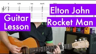 Elton John - Rocket Man Guitar Tutorial Lesson Chords with Tab