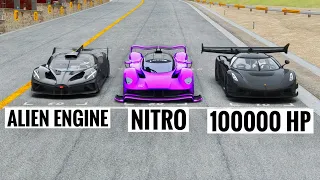 Bugatti Bolide Alien Engine vs Aston Martin AMR NITRO vs 100K HP Jesko Black Devil - Special Route X