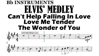 MEDLEY ELVIS Can't Help Love Me Tender Wonder of You Bb Instruments Sheet Backing Play Partitura
