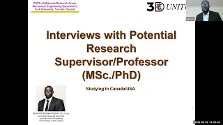 Overview of Interviews/Chats with Potential Professors/Research Supervisors (MSc. & PhD) Applicants