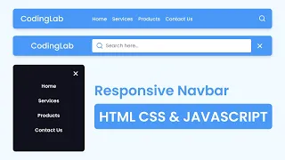 Create a Responsive Navigation Bar with Search Box in HTML CSS & JavaScript |  Responsive Navbar