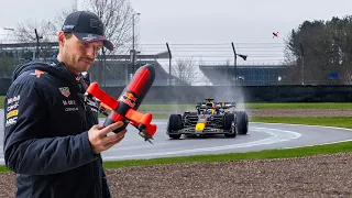 FPV drone following the RB20 with Max Verstappen for a full lap at Silverstone