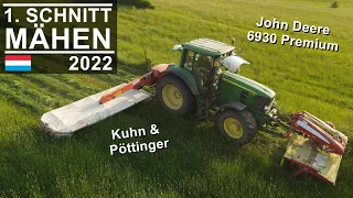 1. Schnitt mähen | John Deere 6930 & Kuhn - Pöttinger Kombination | Luxemburg 2022