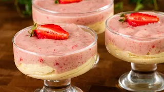 🍌Creamy banana dessert in 5 minutes!🍓WITHOUT SUGAR! With strawberry! Everyone is looking for this