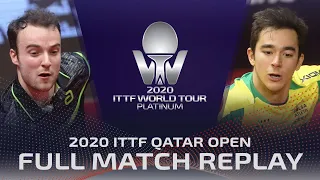 FULL MATCH | CALDERANO Hugo (BRA) vs GAUZY Simon (FRA) | MS R16 | 2020 ITTF Qatar Open