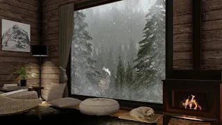 Cozy Cabin Ambience with Crackling Fireplace and Winter Blizzard Sounds for Sleep, Study and Relax