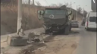 Damaged and abandoned Russian KAMAZ-63968 Typhoon-K MRAP.