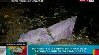 BP: Bangkay ng babae na nakasilid sa sako, nakita sa isang sapa sa Ibaan, Batangas