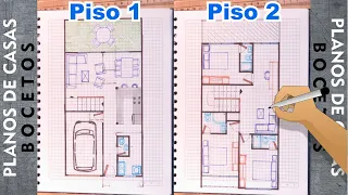 Dibuja Planos de Casas 2/5 - Casa de 2 pisos o niveles, Área de 6m x 12m