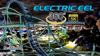 VR 360 5k Electric Eel Roller Coaster at Night On Ride POV SeaWorld San Diego 2022 03 19