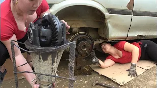 Repairs Restores A Old Supercar Damaged. Change Axle Balance Oil. Talented Girl   Blacksmith Girl
