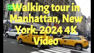 Walking tour in Manhattan, New York. 2024  4K Video  JANUARY 25 2024
