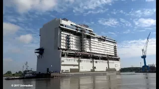 NORWEGIAN BLISS | spectacular float out 1st mega block at MEYER WERFT shipyard | 4K-Quality-Video