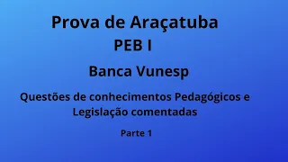 Prova de Araçatuba - PEB I - Banca Vunesp - Questões  de  Conhecimentos Pedagógicos e Legislação.