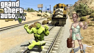 GTA 5 : Can HULK Stop The Train HULK vs TRAIN - GTA V MODS