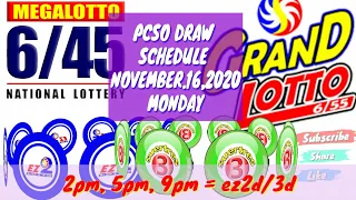 Pcso lotto results schedule today (Nov.16,2020)Monday