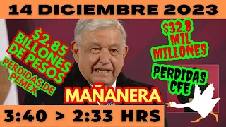 💩🐣 Conferencia de prensa matutina *Jueves 14 de diciembre 2023* Presidente AMLO de 3:40 a 2:33.