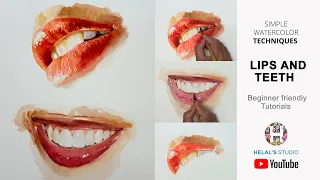 Step by Step Watercolor | Lips | Teeth | Mouth | Beginner tutorials| HELAL'S STUDIO