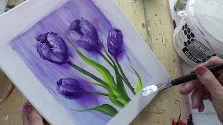 Как легко и быстро написать Весенние цветы . Spring flowers very easy in acrylic!