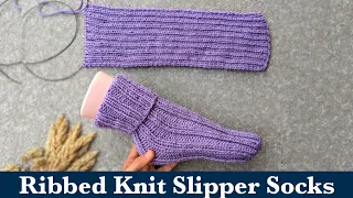 Ribbed Knit Slipper Socks on Two Needles