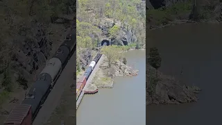 Freight train as seen from the Bear Mountain Bridge.