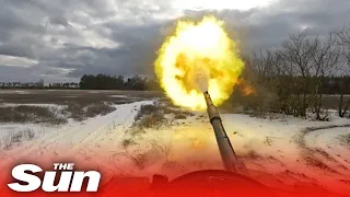 Moment Ukrainian tanks blow up enemy Russian vehicles