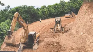Excavator big operation with Motor Grader and Bulldozer building road | Machine Kh