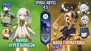 C0 Nahida Hyper Burgeon & C0 Navia Furinational | Spiral Abyss 4.5 Floor 12 9 Stars | Genshin Impact