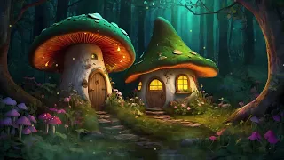 Enchanted Mushroom Fairy Houses in the Forest. Ambience with crickets, birds and music.
