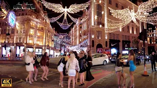🇬🇧🎄 London Christmas Lights Walk - Central London Night Walk - [4K 60fps]