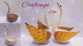 Swan🕊 craft DIY with waste materials, art from waste, craft from coconut shell, showpiece