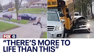 Car hits Milwaukee school bus; video shows group running after crash | FOX6 News Milwaukee