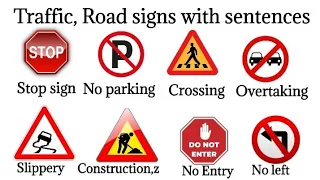 Traffic Signs || Road Signs | 40 Important Road Signs | English with Sentences | #vocabulary