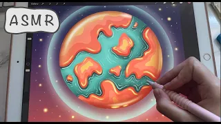 ASMR - Let's Paint a planet in Procreate - iPad Writing Sounds - Close Whispering - Pencil Sounds