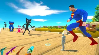 SUPER MAN and FPS AVATAR RESCUE MISSION DEATH RUN - Animal Revolt Battle Simulator