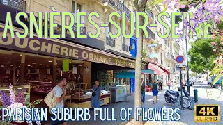 [4K] 🇫🇷Asnières-sur-Seine Walking Tour: Exploring Paris Suburb's Hidden Gems - Banlieue with flowers