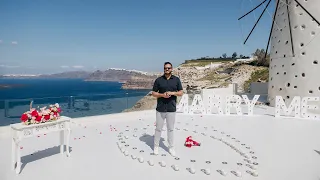 Marriage Proposal in Santorini at the private villa with windmill | Vanilla Sky Weddings