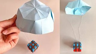 How to Make a Paper Parachute | Easy Origami Parachute with Airdrop Box | Paper Crafts #Shorts