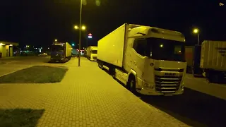 Driving truck DAF XG by Night with frigo trailer POV video