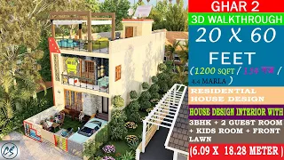 20x60 HOUSE DESIGN 1200 SQFT | 3D Walkthrough with Interior  #CIVILSETS #GHAR2