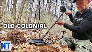 Metal detecting the old colonial cellar hole way way out in the woods