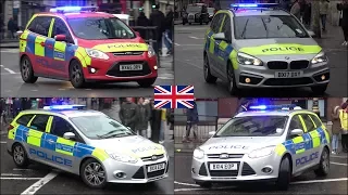 Red Armed police car + 3x patrols responding with siren and lights