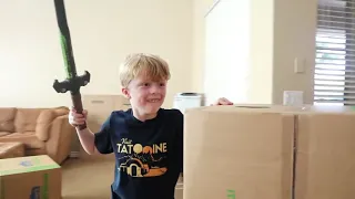 Moving Day Madness! Cardboard Box Balloon Slide Nerf Blast! ExtremeToys TV