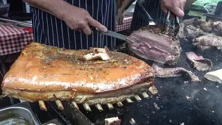 Argentina Street Food. Huge Blocks of Meat on Grill. London