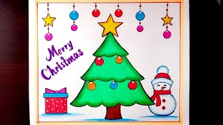 Christmas Drawing Easy/ Merry Christmas Drawing Easy/Christmas Painting/Christmas Tree Drawing Easy