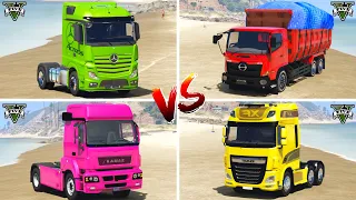 GTA 5 DAF Truck vs Kamaz Truck vs Mercedes Actros Truck vs Hino Ranger Truck - Which is Best?